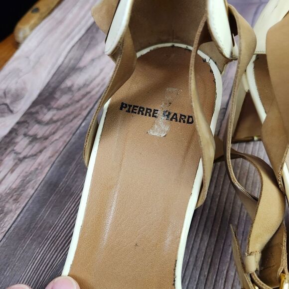 Pierre Hardy Cream/Tan Vtg Leather Ankle Wrap Block Heel Shoes Sz 40/9 - Picture 6 of 16